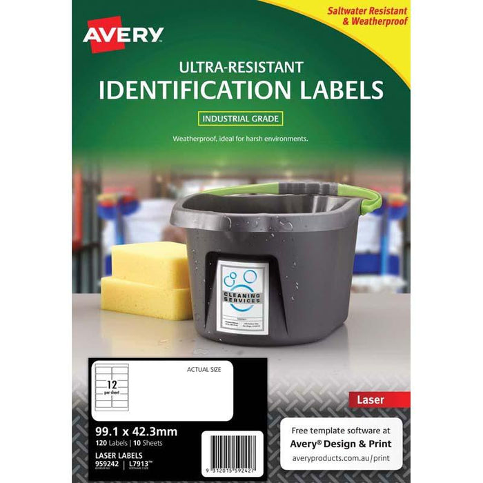 Avery Ultra Resistant Id Label L7913 White Laser 99.1x42.3mm 12up 10 Sheets CX238444