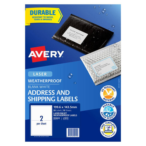 Avery Weatherproof Label L7072 199.6x143.5mm 2up 10 Sheets | Avery ...