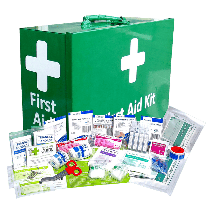 Premium 1-50 Person Industrial First Aid Work Place Kit Landscape in Metal Wall Mountable Green cabinet