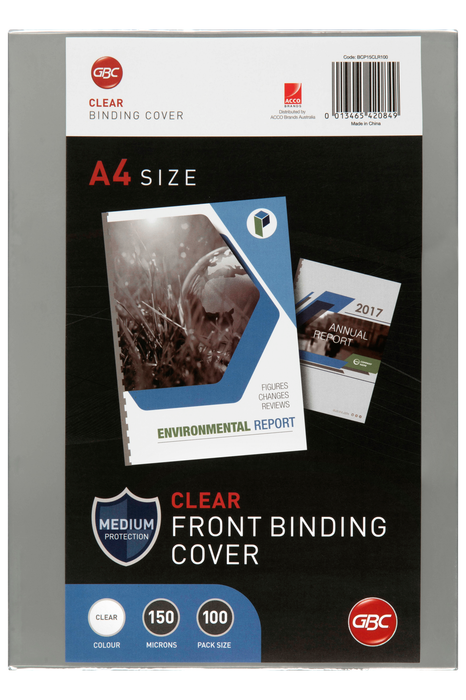 GBC A4 Clear Binding Cover, 150 Micron, Pack of 100