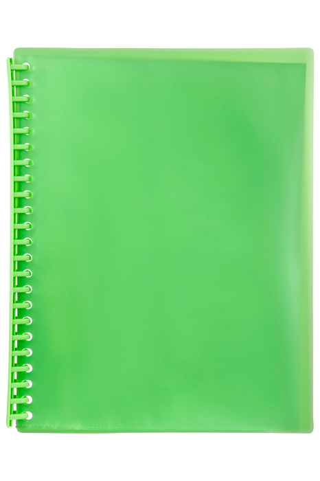 Marbig A4 20 Pocket Refillable Display Book, Translucent Lime Cover