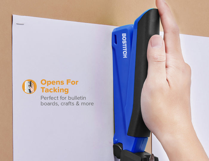 Bostitch Low Force Stapler, InPower Premium Antimicrobial, Blue, Full Strip, 20 Sheet
