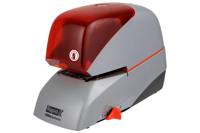 Rapid Electric Stapler 5080E, 80 Sheet, Flat Clinch, Red/Grey