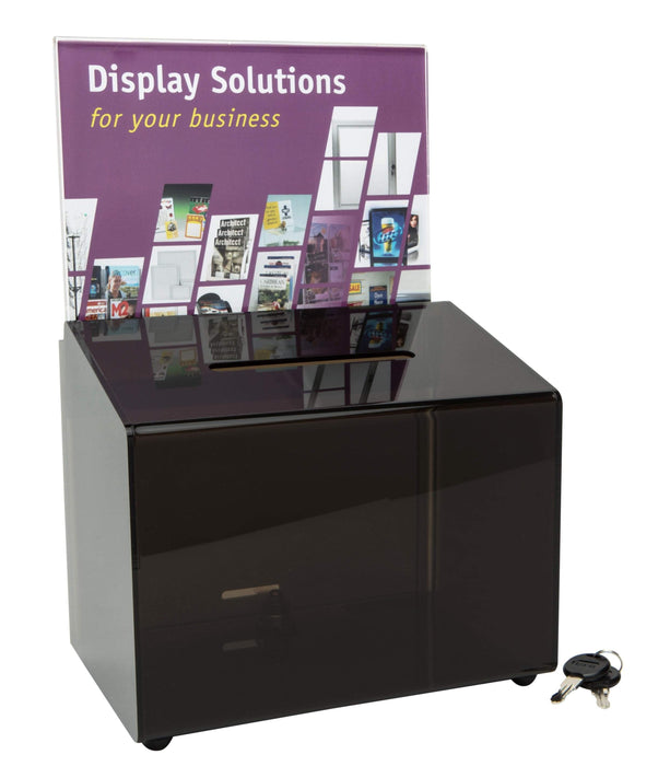 Ballot Box With Key Lock & A4 Landscape Sign Holder Smoke LX66612A