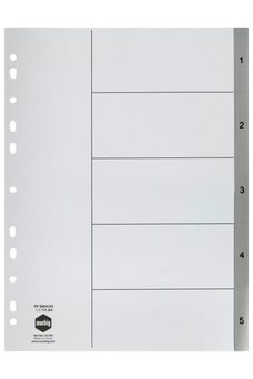 Marbig A4 Grey Polypropylene Indices/Divider, 1-5