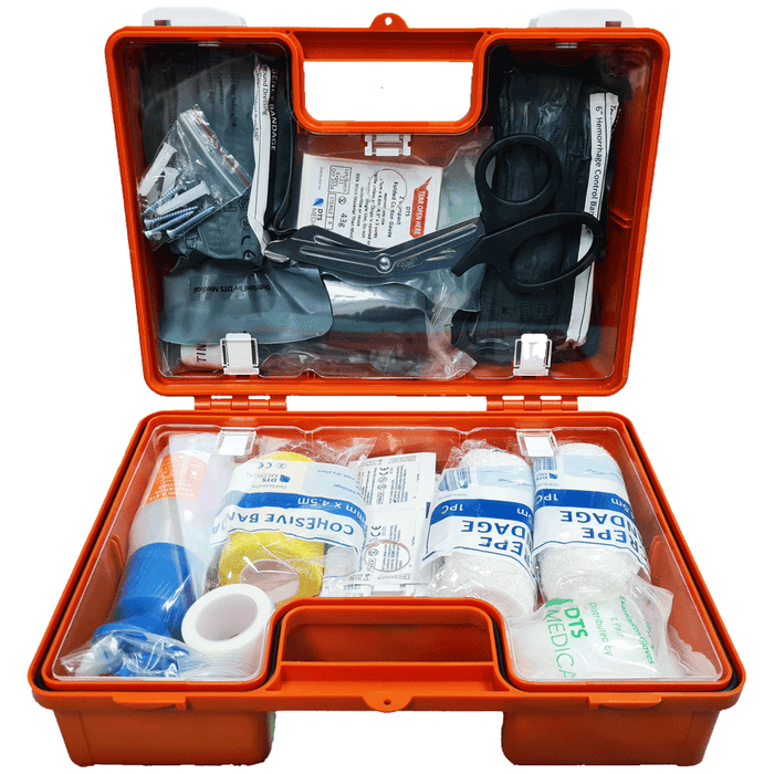 Serious Wound, Portable Trauma First Aid Kit, In Orange Wall Mountable, First Aid Box