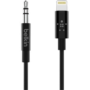 Belkin 3.5 mm Audio Cable With Lightning Connector - 91.44 cm Lightning/Mini-phone Audio/Data Transfer Cable for Audio Device, Speaker, iPhone - First End: 1 x Lightning - Male - Second End: 1 x Mini-phone Stereo Audio - Male - MFI - Black IM4204976