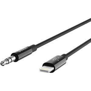 Belkin 3.5 mm Audio Cable With Lightning Connector - 91.44 cm Lightning/Mini-phone Audio/Data Transfer Cable for Audio Device, Speaker, iPhone - First End: 1 x Lightning - Male - Second End: 1 x Mini-phone Stereo Audio - Male - MFI - Black IM4204976
