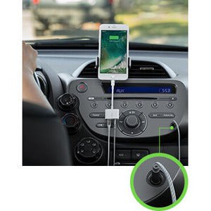 Belkin 3.5mm Audio + Charge RockStar, Lightning/Mini-phone Audio/Power/Data Transfer Cable for Headphone, Speaker, Microphone, Remote Control, Audio Device, iPhone, White IM3968256