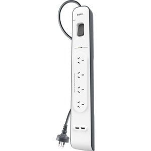 Belkin 4-Outlets Surge Protector Powerboard, 4x AC Power, 2x USB, 525J, 5V DC Output IM2740629