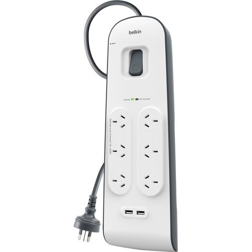 Belkin 6-Outlets Surge Protector Powerboard, 6x AC Power, 2x USB, 650J, 5V DC Output IM2740631
