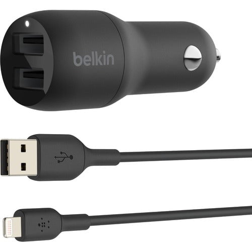 Belkin BoostCharge Dual USB-A Car Charger 24W, Lightning to USB-A Cable IM4828997