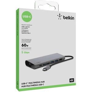 Belkin USB-C Multimedia Hub, 60W, USB-C, Network, HDMI, Wired IM4478523