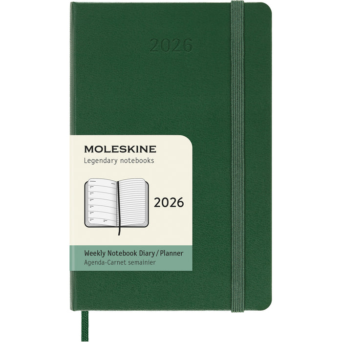 2026 Moleskine 90mm x 140mm Hard Cover Pocket Diary plus Notes, Week To View, Myrtle Green