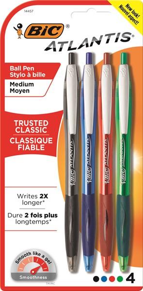 Bic Atlantis Ballpoint Pen Medium Tip Assorted Colours x 4's pack BI9962461