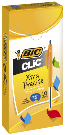 Bic Clic Ballpoint Pen Fine Tip Blue x 10's, Xtra Precise BI922627