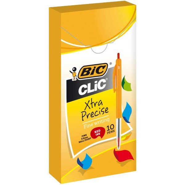 Bic Clic Ballpoint Pen Fine Tip Red x 10's, Xtra Precise BI922629