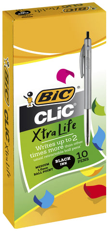 Bic Clic Ballpoint Pen Medium Tip Black x 10's, Xtra Life BI922615