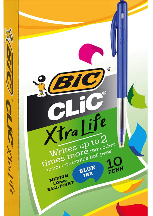 Bic Clic Ballpoint Pen Medium Tip Blue, 10's, XtraLife BI922617