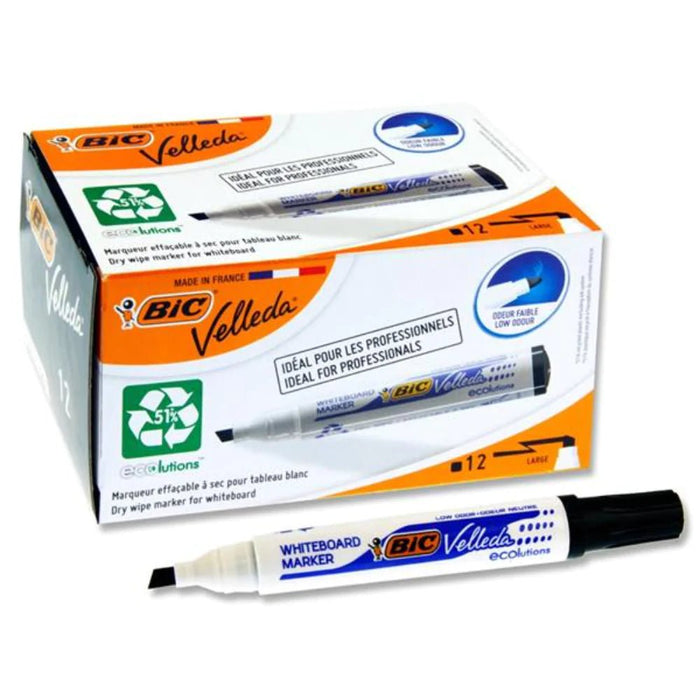 BIC Velleda ECOlutions Black Whiteboard Marker Chisel Tip x 12's pack (1751 09) BI904946