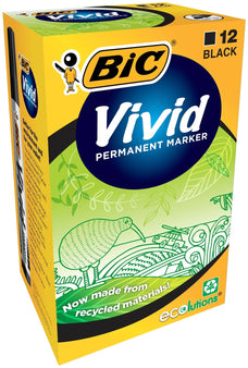 Bic Vivid ECOlutions Permanent Marker Fine Tip Black x 12's pack BI508389