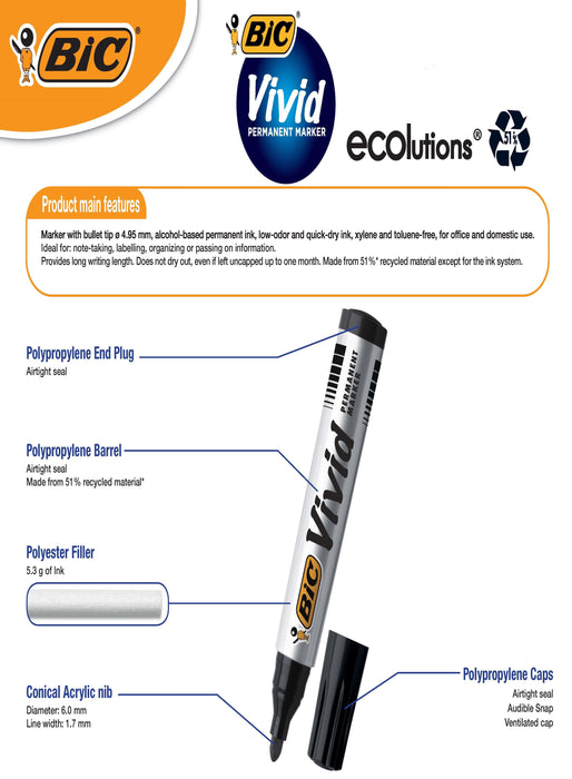 Bic Vivid ECOlutions Permanent Marker Fine Tip Blue BI996448