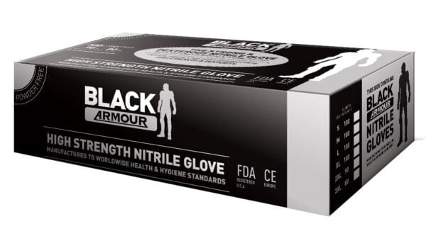 Black Armour Nitrile Disposable Gloves, Box of 100