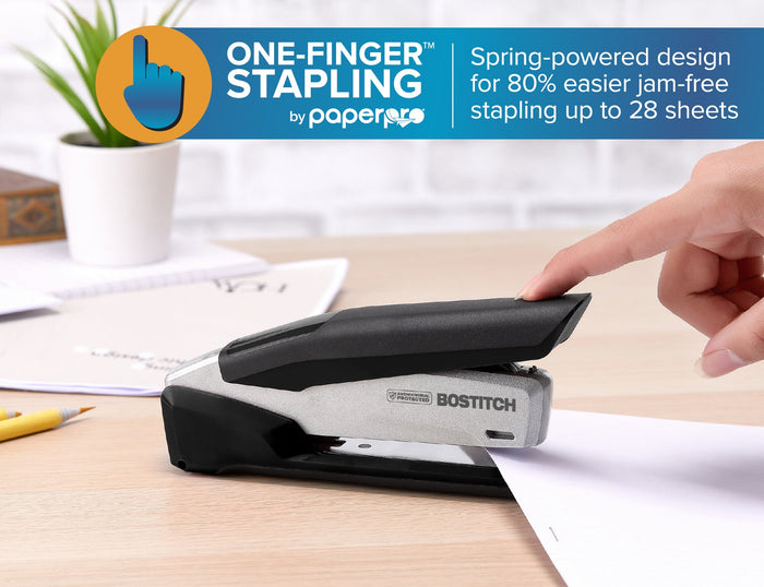 Bostitch InPower Antimicrobial Stapler, 28 Sheet, Full Strip, Black AO311110