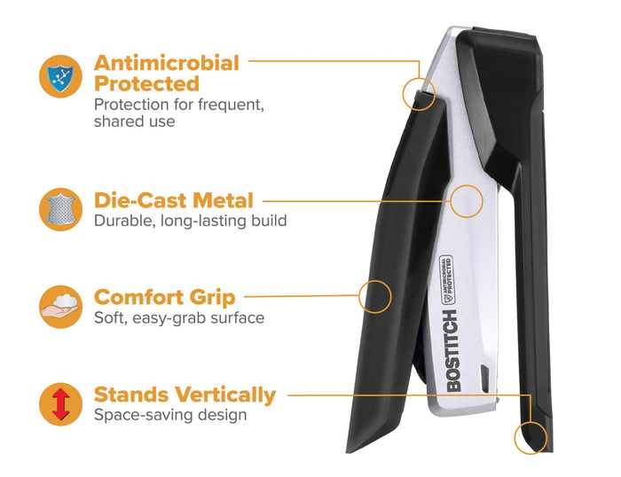 Bostitch InPower Antimicrobial Stapler, 28 Sheet, Full Strip, Black AO311110