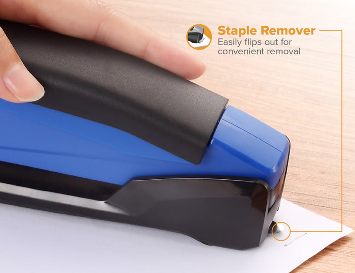 Bostitch Low Force Stapler, InPower Premium Antimicrobial, Blue, Full Strip, 20 Sheet AO311148