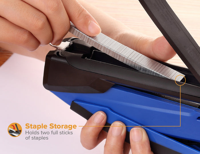 Bostitch Low Force Stapler, InPower Premium Antimicrobial, Blue, Full Strip, 20 Sheet AO311148