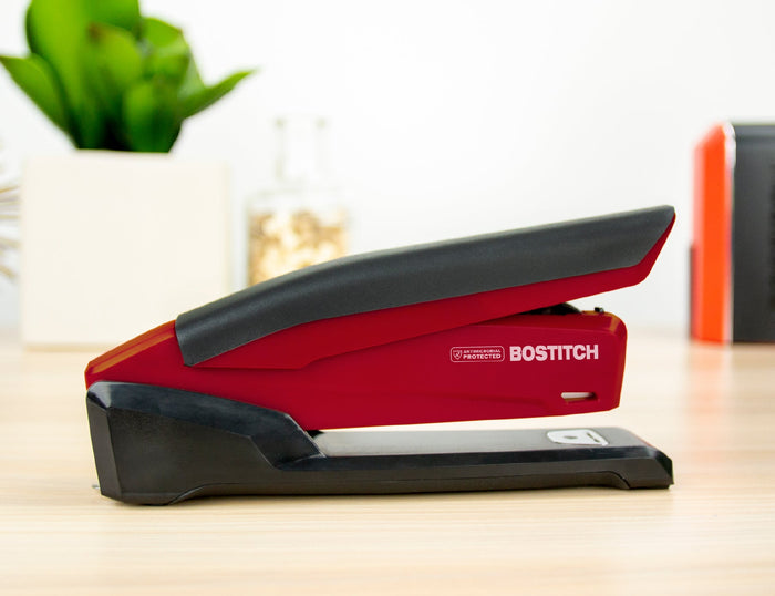Bostitch Low Force Stapler, InPower Premium Antimicrobial, Red, Full Strip, 20 Sheet AO311124