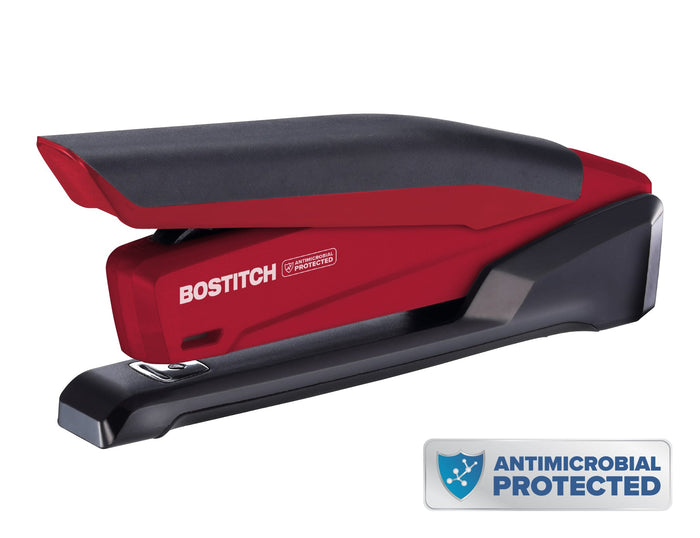 Bostitch Low Force Stapler, InPower Premium Antimicrobial, Red, Full Strip, 20 Sheet AO311124