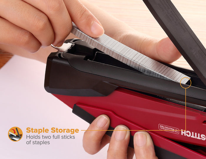 Bostitch Low Force Stapler, InPower Premium Antimicrobial, Red, Full Strip, 20 Sheet AO311124
