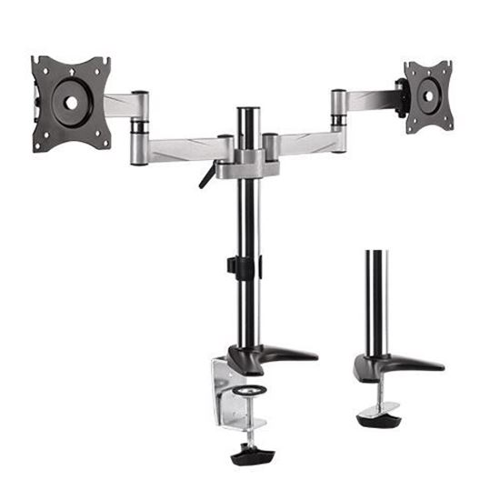 BRATECK 13"-27" Dual Monitor Desk Mount. Max load 8kg per arm. Extend, Tilt and Swivel. Max Arm Extension - 792mm. VESA 75x75 & 100x100. Colour  Slate Black & Metallic Grey. CDLDT11-C024