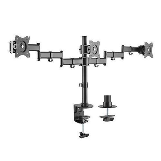 BRATECK 13-27" Triple Monitor Desk Mount Bracket. Max Load 8kgs per Arm. Rotate, Tilt and Swivel. Max Arm Extension 630mm. Supports VESA 75x75 & 100x100. Colour Slate Black CDLDT07-C036