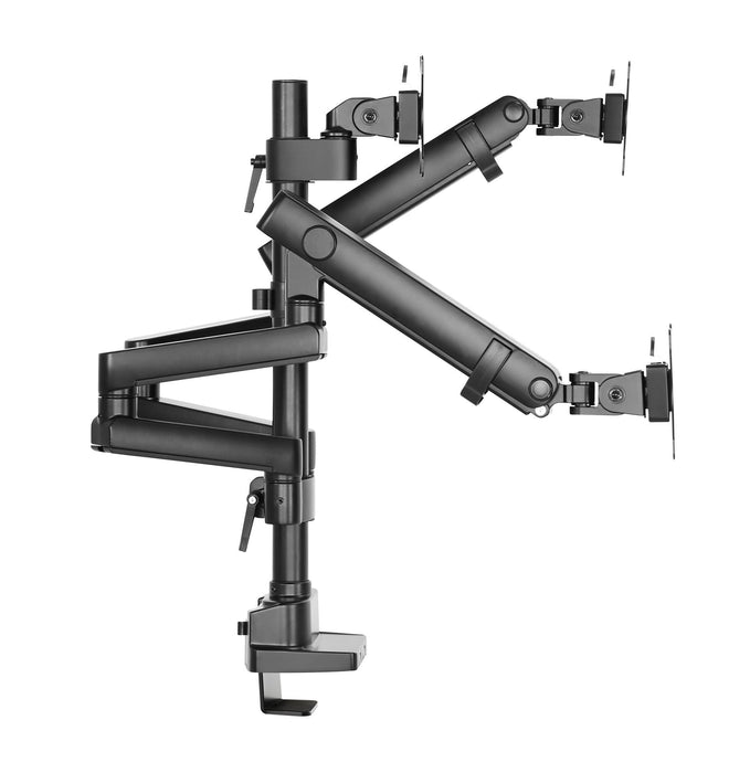 BRATECK 17"-27" Triple Monitor Spring-Assisted Desk Mount Bracket. Max load 7kg per Arm. Max Arm Extension - 689mm. Supports VESA 75x75 &100x100. Quick-Release VESA Plate. Colour Matte Black CDLDT20-C036P