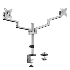 BRATECK 17"-32" Dual  Arm Premium Articulating Monitor Mount. Arm Extension 447mm, Built-in Cable Management, Detachable VESA Plate. Desk Clamp & Grommet Mounting Inc. Matte Grey Colour. CDLDT72-C024