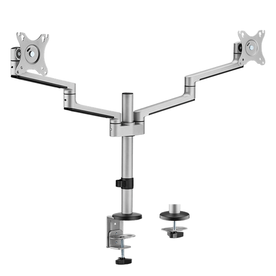 BRATECK 17"-32" Dual  Arm Premium Articulating Monitor Mount. Arm Extension 447mm, Built-in Cable Management, Detachable VESA Plate. Desk Clamp & Grommet Mounting Inc. Matte Grey Colour. CDLDT72-C024