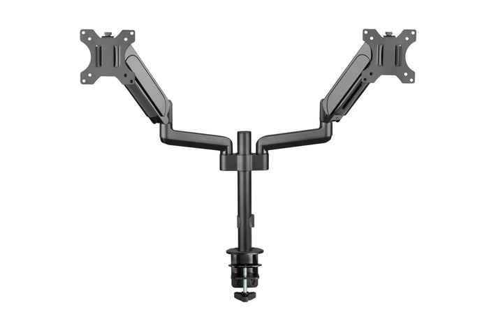BRATECK 17"-32" Pole-Mounted Gas Spring Dual Monitor Desk Mount Bracket with Detachable VESA Plate. Max Load 9Kgs Per Arm, Supports VESA 75x75 & 100x100, Extend, Tilt, & Swivel, Clamp or Grommet Instal. CDLDT48-C024