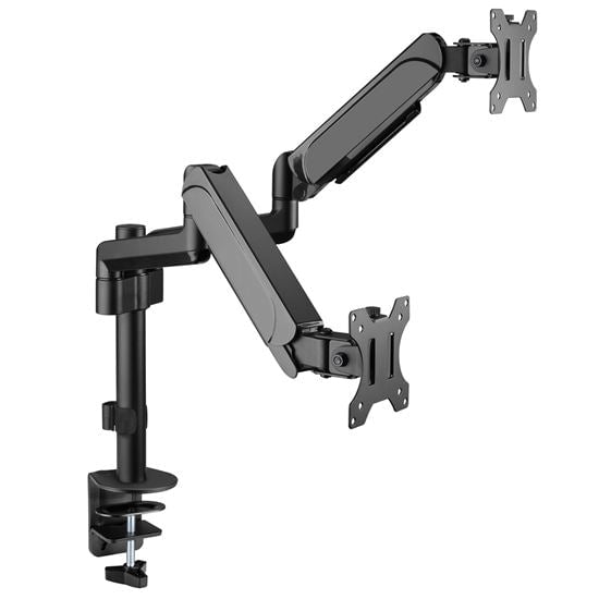 BRATECK 17"-32" Pole-Mounted Gas Spring Dual Monitor Desk Mount Bracket with Detachable VESA Plate. Max Load 9Kgs Per Arm, Supports VESA 75x75 & 100x100, Extend, Tilt, & Swivel, Clamp or Grommet Instal. CDLDT48-C024