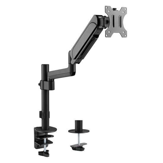 BRATECK 17"-32" Pole-Mounted Gas Spring Single Monitor Desk Mount Bracket with Detachable VESA Plate. Max Load 9Kgs, Supports VESA 75x75 & 100x100, Extend, Tilt, & Swivel, Clamp or Grommet Instal. CDLDT48-C012