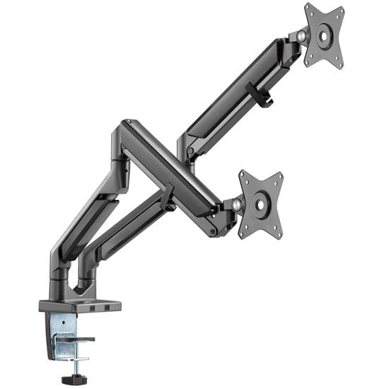 BRATECK 17''-32'' Polished Aluminium Gas-Spring Desk Mount Duel Monitor Arm. Supports VESA up to 100x100. Extend, Tilt and Swivel. Detachable VESA Plate. Max Arm Extn - 506mm. Space Grey Color. CDLDT37-C024