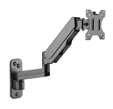 BRATECK 17''-32'' Single Screen Wall Mounted Gas Spring Monitor Arm. Max load: 9kgs. VESA 75x75 & 100x100. Extend, tilt and swivel. Detachable VESA Plate. Max Arm Extn - 422mm. Matte Black Color CDLDA30-112
