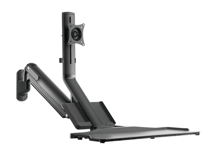 BRATECK 17-32" Wall Mount Single Monitor Gas Spring Sit-Stand Workstation. Folding Keyboard Tray. Counter-Balance Gas Spring. Integrated Ball-Joint. 2nd Storage Tray. Easy Height Adjust. CDWWS05-01-P01