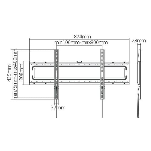 BRATECK 37"-80" Fixed Wall Mount TV Bracket. Max load: 50Kgs. VESA support up to 800x400. Built-in Bubble Level. Curved Display Compatible. Colour: Black. CDLP46-48F