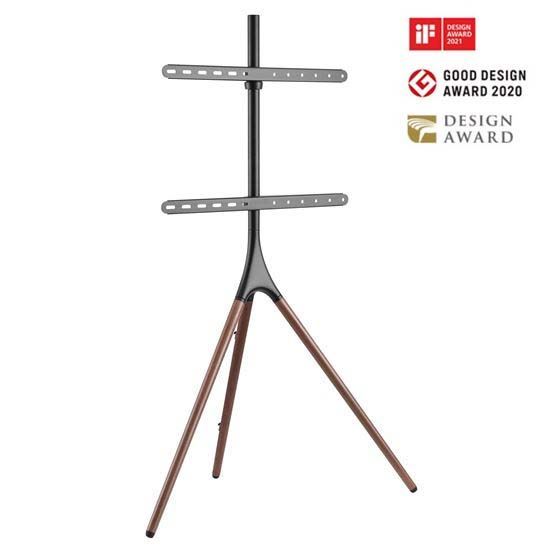 BRATECK 45-65" Artistic Easel Studio TV Floor Stand. Includes Anti-slip Rubber Pads. Weight Capacity up to 32kgs. Easy Snap Lock. Built-in Cable Management. Colour: Matte Black & Walnut CDFS12-46F