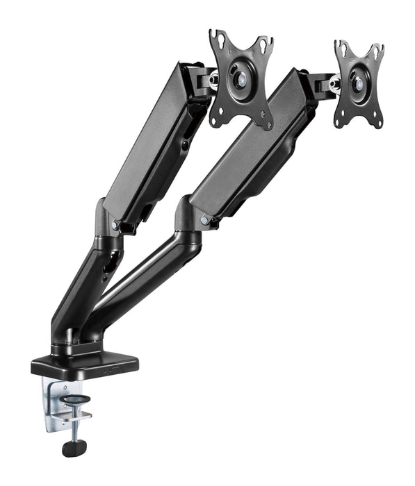 BRATECK Elegant Dual 17"-32" Counter Balance Monitor Desk Mount. Max Load up to 9Kgs Per Arm. VESA 75x75 & 100x100. Gas Spring with Matt Plastic Surface. Extend, Tilt & Swivel. Black Colour. CDLDT46-C024