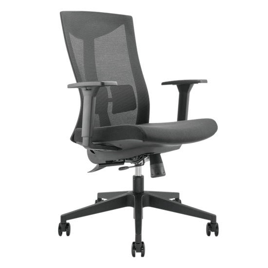 BRATECK Office Chair with Ergonomic & Breathable Mesh Back. Pneumatic Seat-Height Adjustment. Adjustable Tilt-back, Lumbar Cushion. PU Hooded Casters. Seat Adjust. Black Colour. CDCH05-7