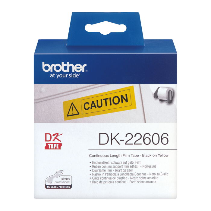 Brother DK 22606 Continuous Label 62mm x 15.24mt Black on Yellow DSBDK22606